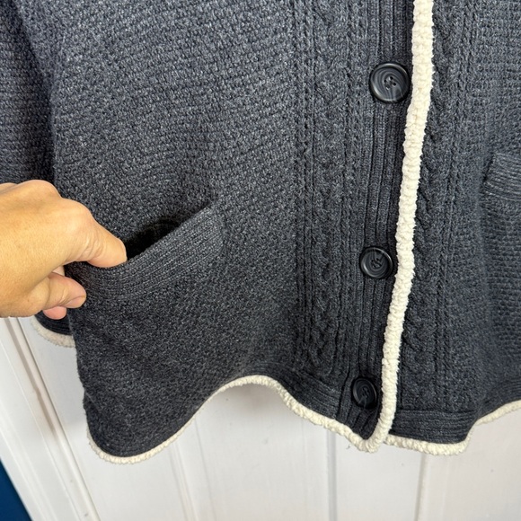 LL Bean Women's Sherpa Trimmed Hooded Cardigan Button-front Jacket W2055 Sz XL - Picture 3 of 8